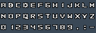 08x08 F1: A to Z and 0 to 9 as they appear on the OSD