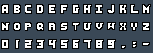 Devils Font: A to Z and 0 to 9 as they appear on the OSD