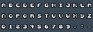 Geebeeyay 8x8: A to Z and 0 to 9 as they appear on the OSD