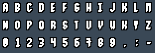 gnsh bitmap font: A to Z and 0 to 9 as they appear on the OSD