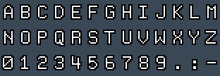 MBytePC230 8x16: A to Z and 0 to 9 as they appear on the OSD