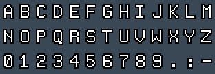 MBytePC230 EGA: A to Z and 0 to 9 as they appear on the OSD
